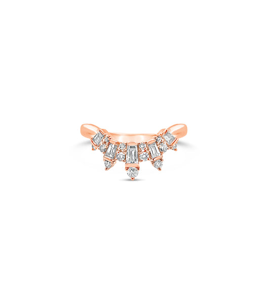 OLIVE & CHAIN Diamond Baguette Chevron Ring - White Gold, 6.0