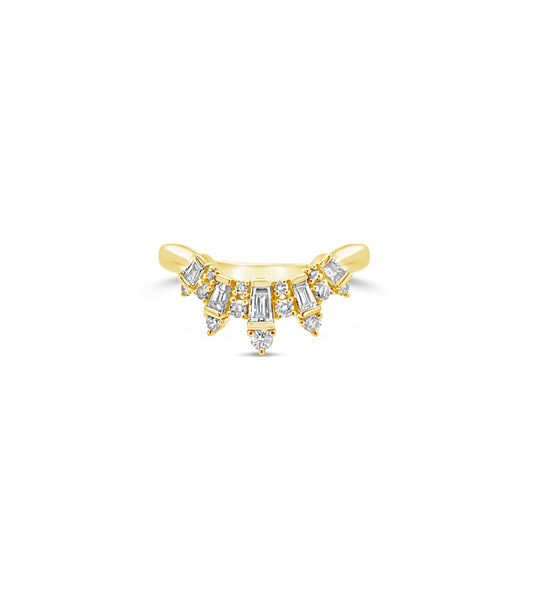 OLIVE & CHAIN Diamond Baguette Chevron Ring - White Gold, 5.5