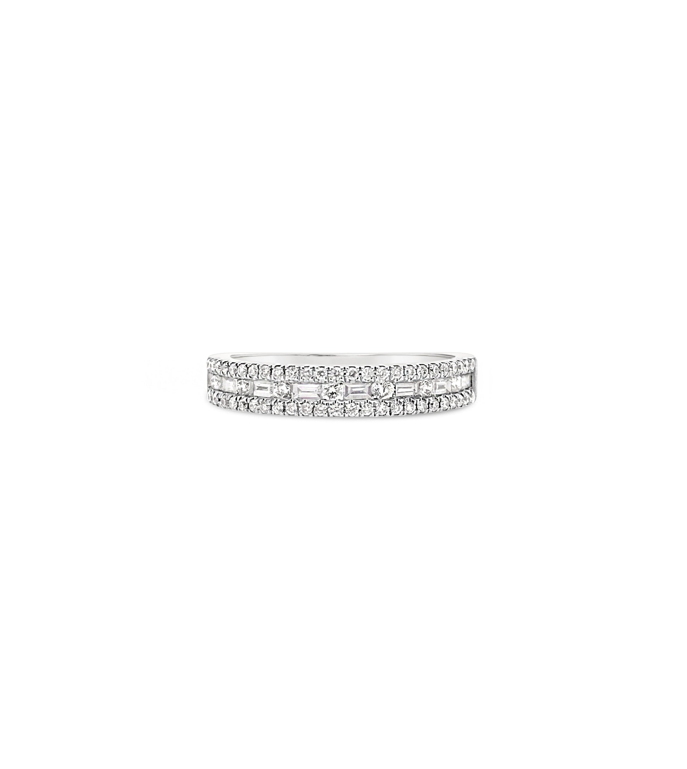 OLIVE & CHAIN Alternating Baguette & Round Diamond Band - White Gold, 5.0