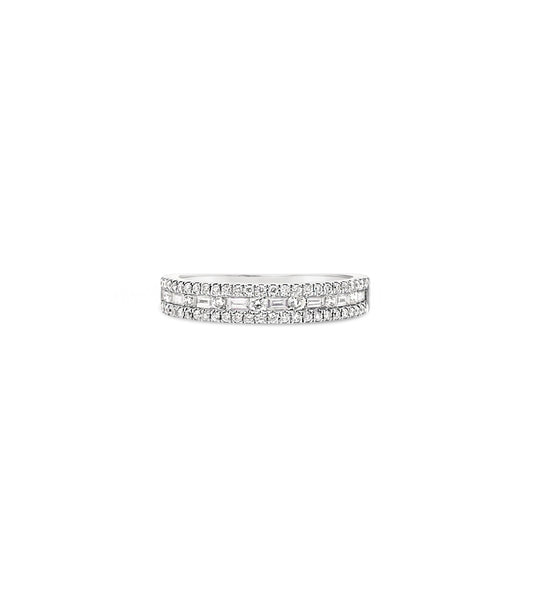 OLIVE & CHAIN Alternating Baguette & Round Diamond Band - White Gold, 5.0