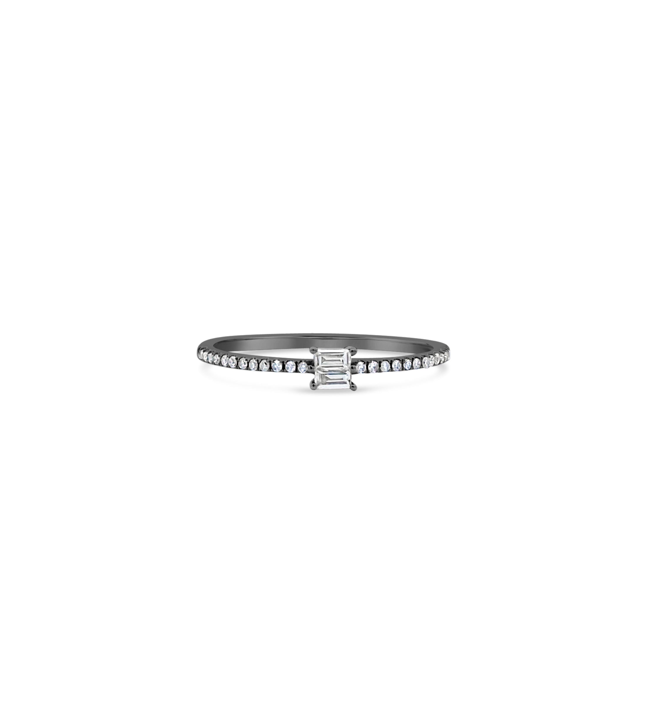 OLIVE & CHAIN Diamond Baguette Stackable Ring - White Gold, 7.0