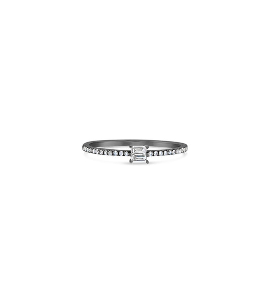 OLIVE & CHAIN Diamond Baguette Stackable Ring - White Gold, 7.0