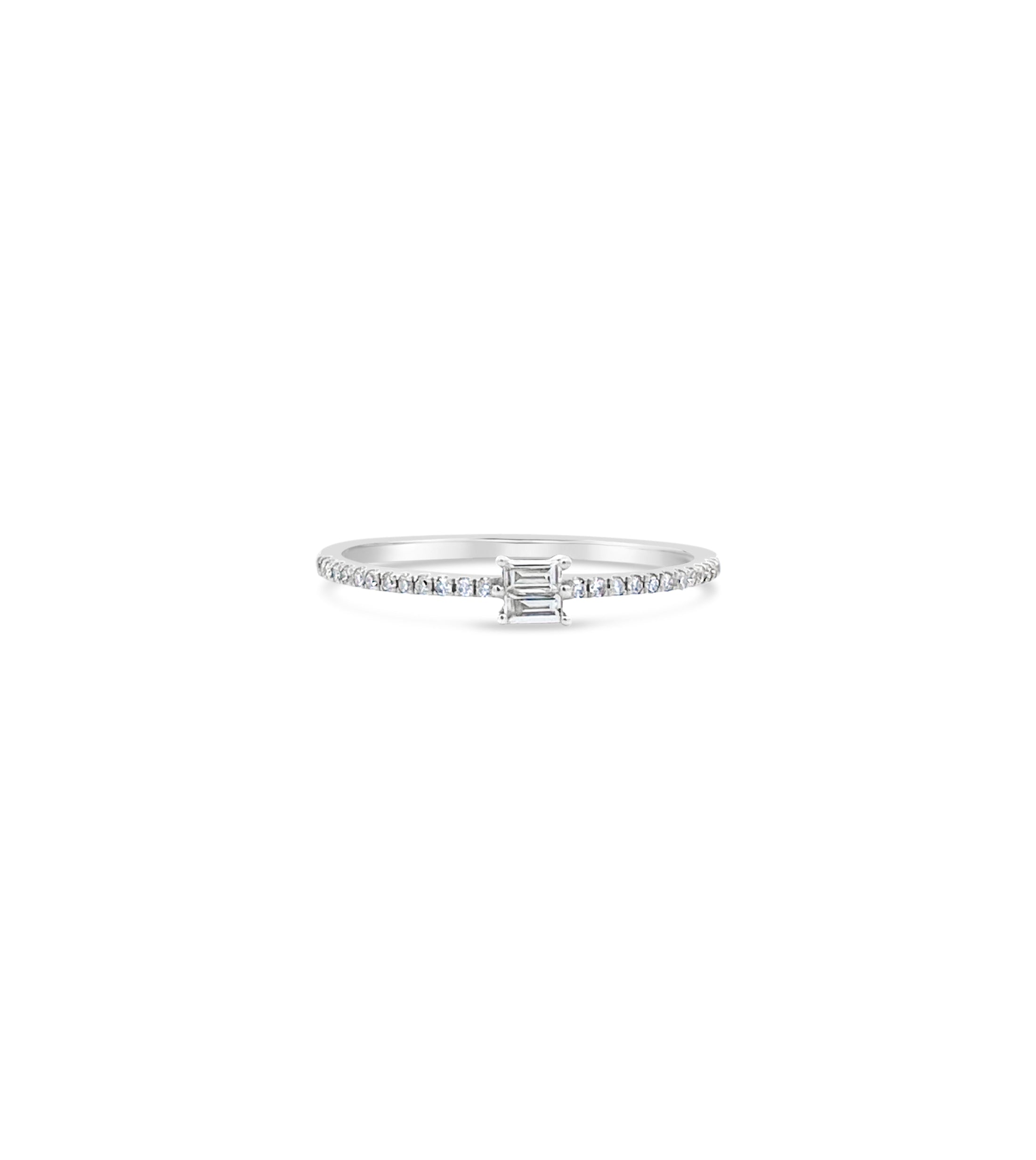 OLIVE & CHAIN Diamond Baguette Stackable Ring - White Gold, 5.5