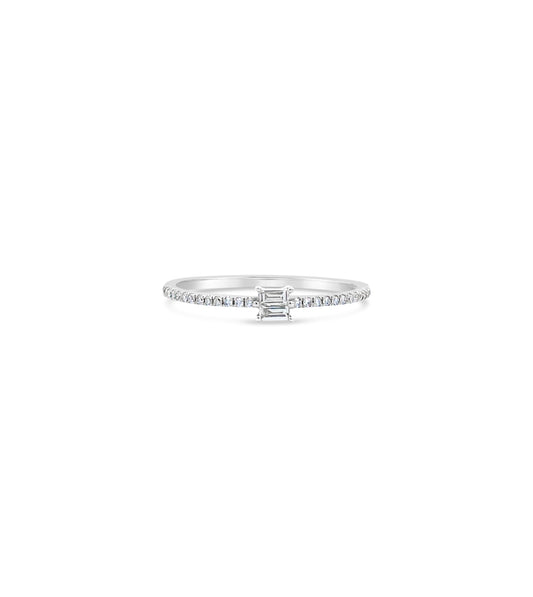 OLIVE & CHAIN Diamond Baguette Stackable Ring - White Gold, 5.5