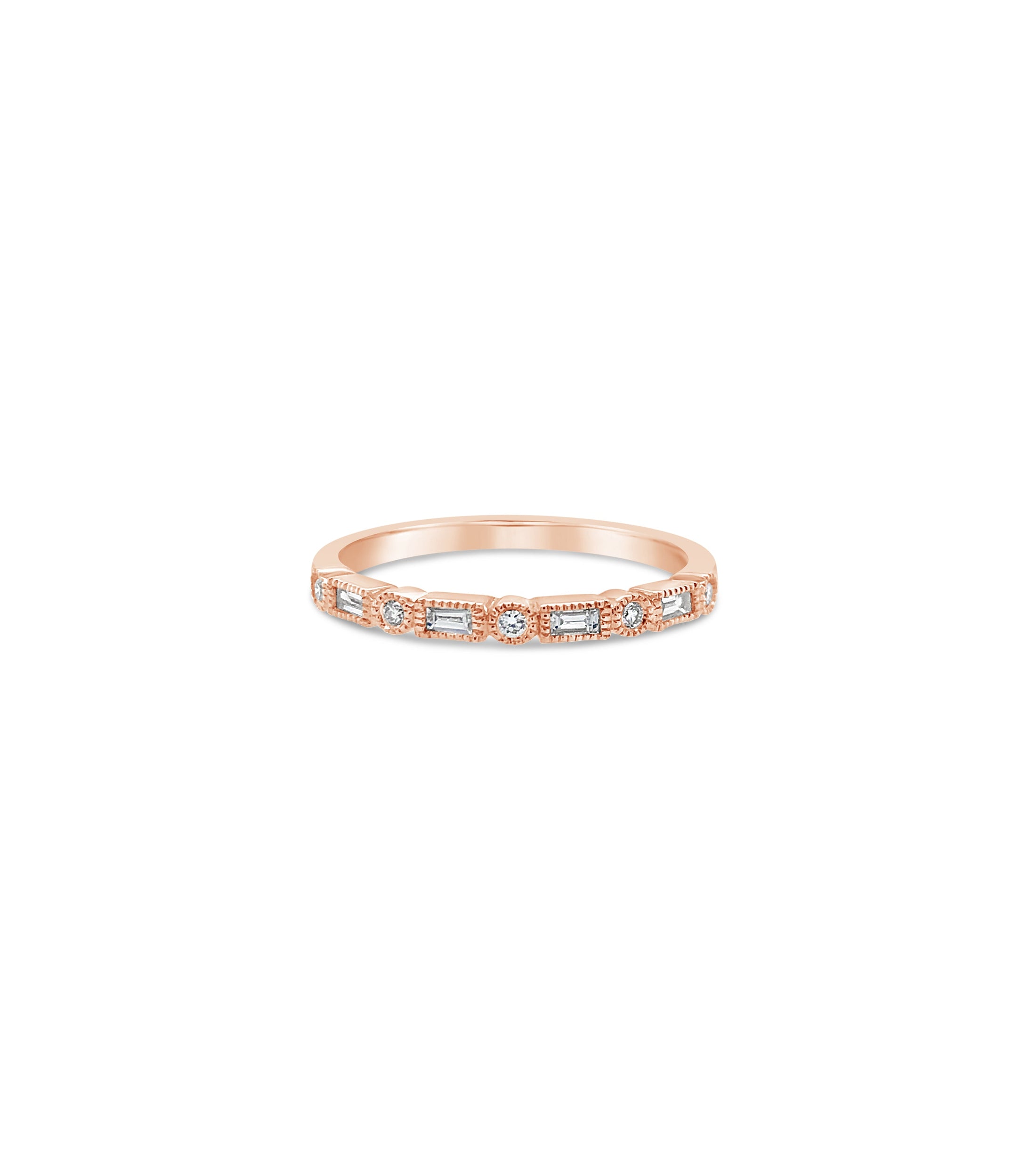 OLIVE & CHAIN Diamond Baguette & Round Bezel Band - Yellow Gold, 6.0