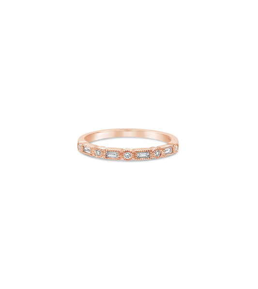 OLIVE & CHAIN Diamond Baguette & Round Bezel Band - Yellow Gold, 6.0