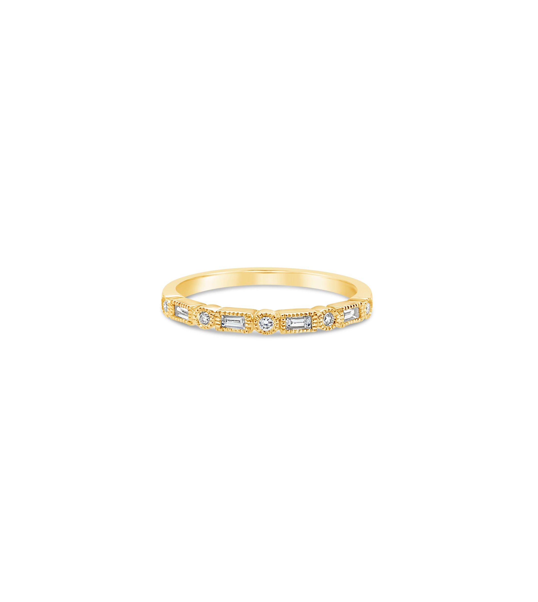 OLIVE & CHAIN Diamond Baguette & Round Bezel Band - Yellow Gold, 5.0