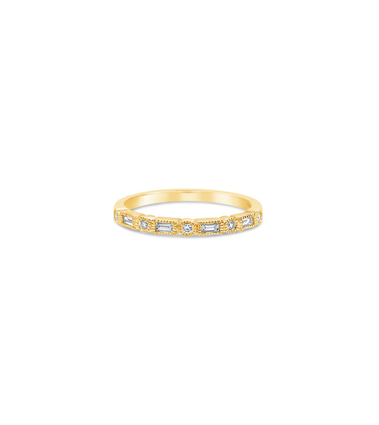 OLIVE & CHAIN Diamond Baguette & Round Bezel Band - Yellow Gold, 5.0
