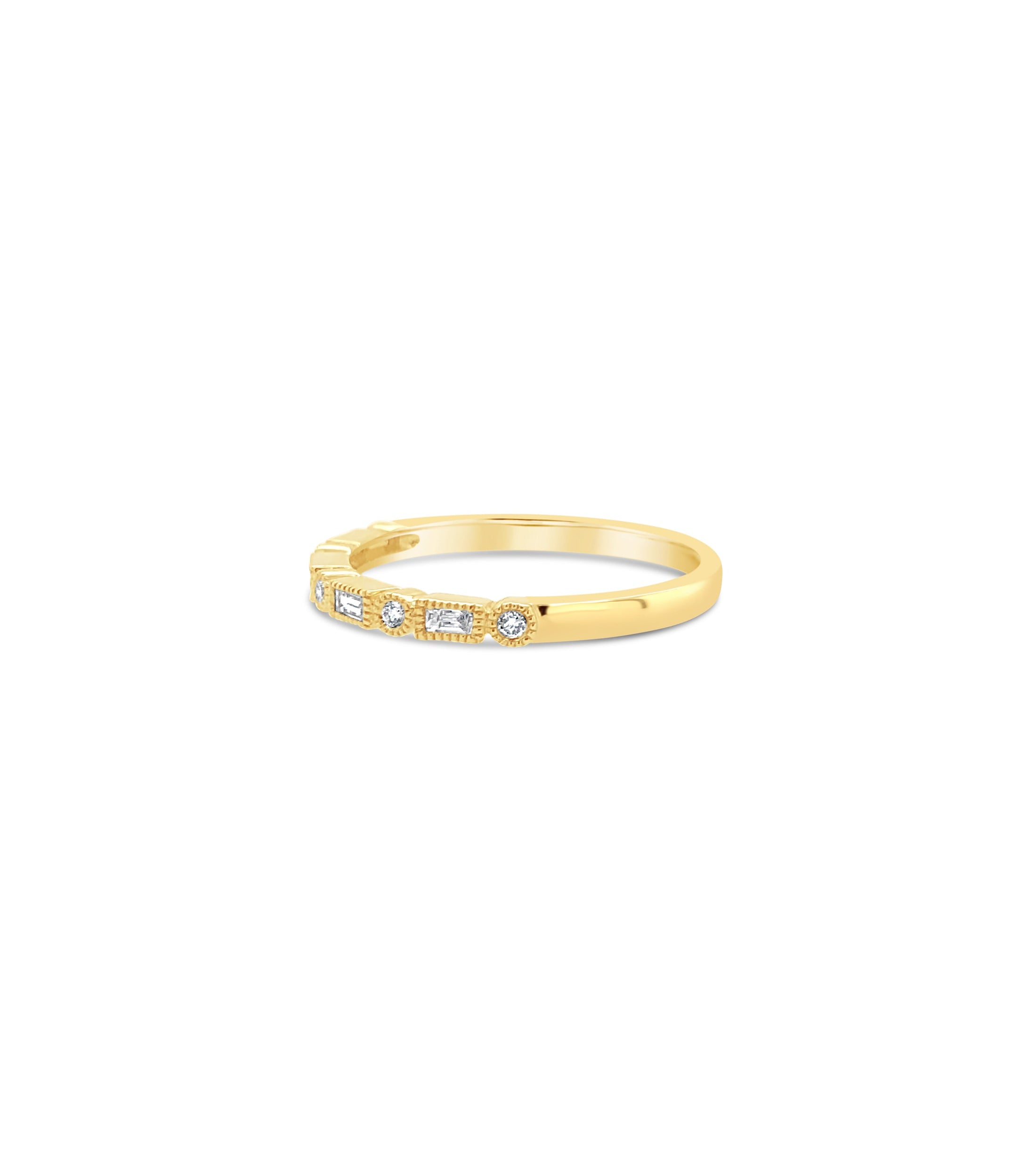 OLIVE & CHAIN Diamond Baguette & Round Bezel Band - Yellow Gold, 7.0