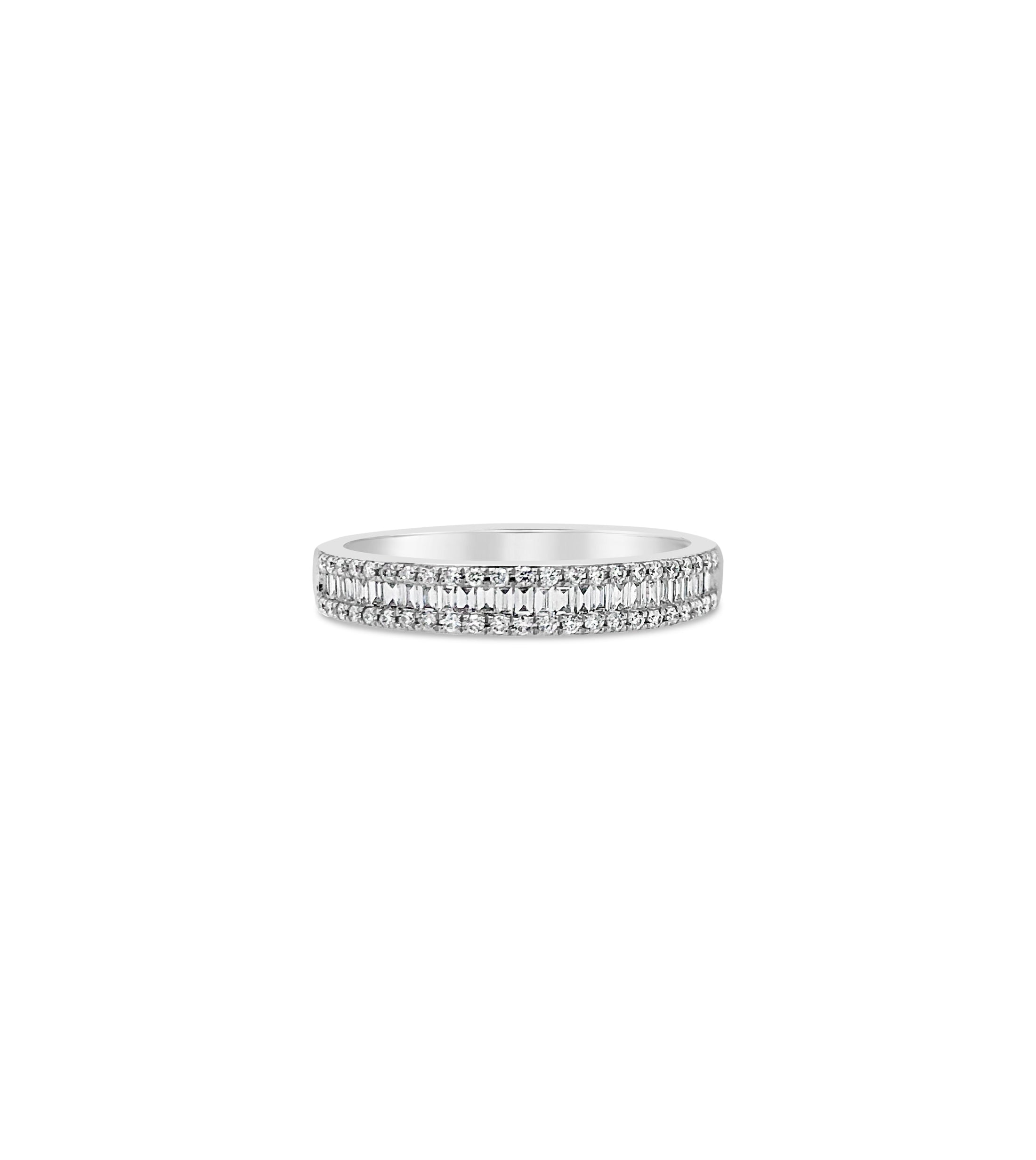 OLIVE & CHAIN Baguette & Round Diamond Band - White Gold, Petite, 4.5
