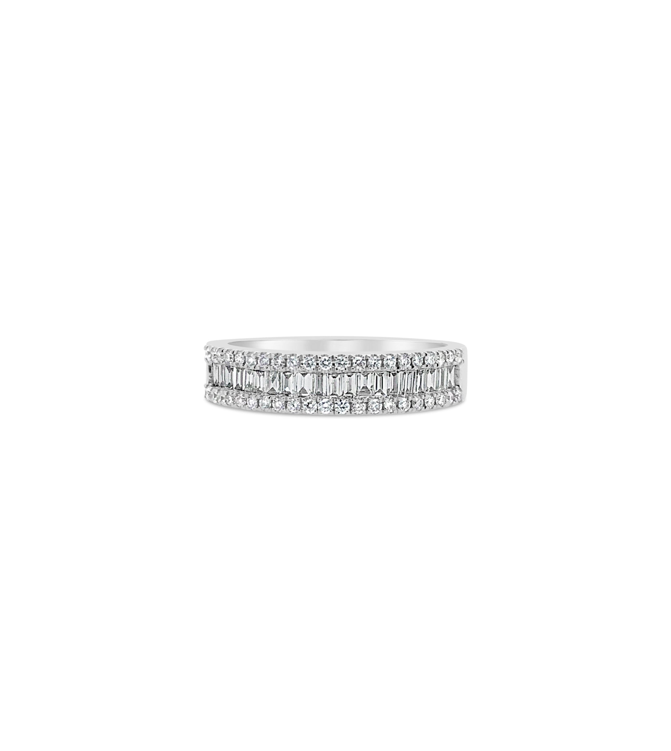 OLIVE & CHAIN Baguette & Round Diamond Band - White Gold, Petite, 5.0