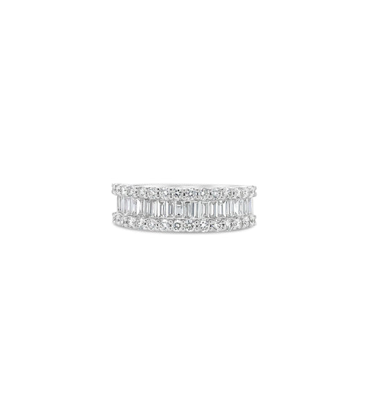 OLIVE & CHAIN Baguette & Round Diamond Band - White Gold, Petite, 4.0