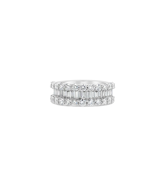 OLIVE & CHAIN Baguette & Round Diamond Band - White Gold, Petite, 5.5
