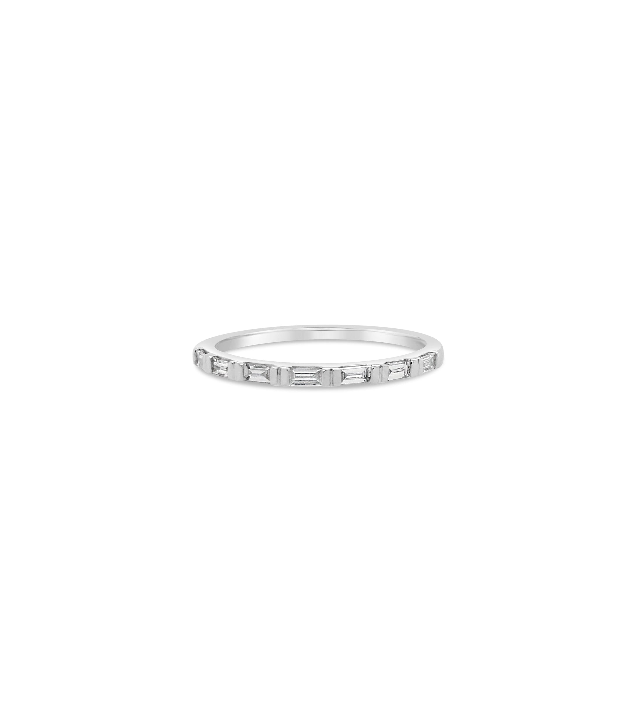 OLIVE & CHAIN Diamond Baguette Bar Set Band - White Gold, 5.5