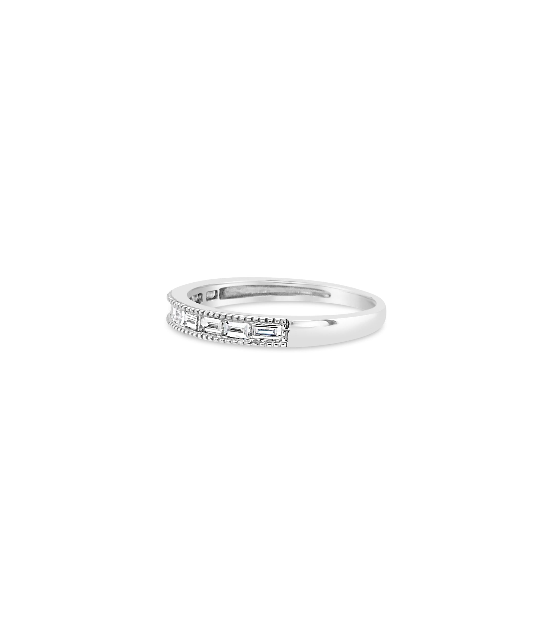 OLIVE & CHAIN Diamond Baguette Milgrain Channel Set Band - Yellow Gold, 6.5