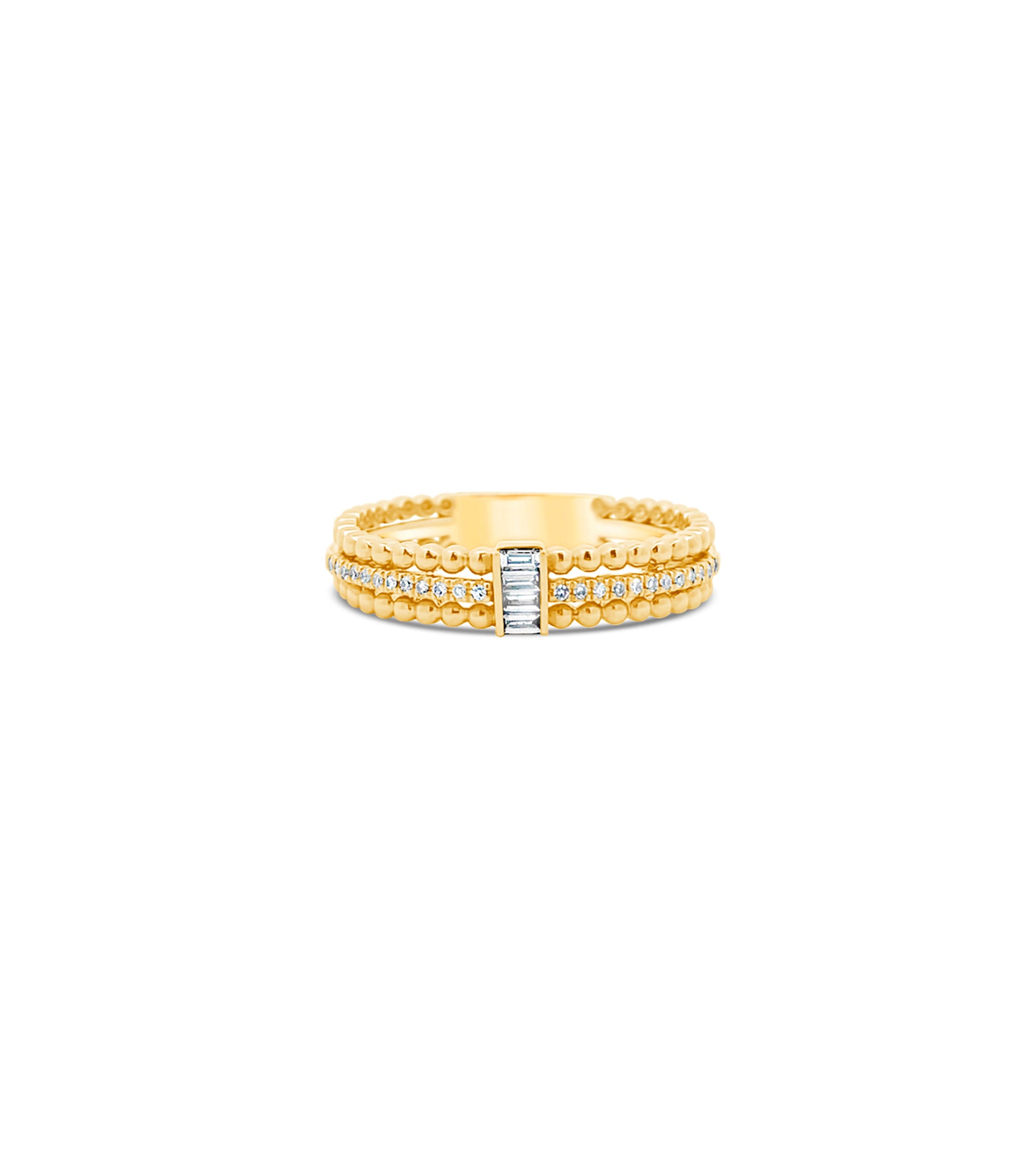 OLIVE & CHAIN Diamond Baguette & Bead Ring - Yellow Gold, 5.5