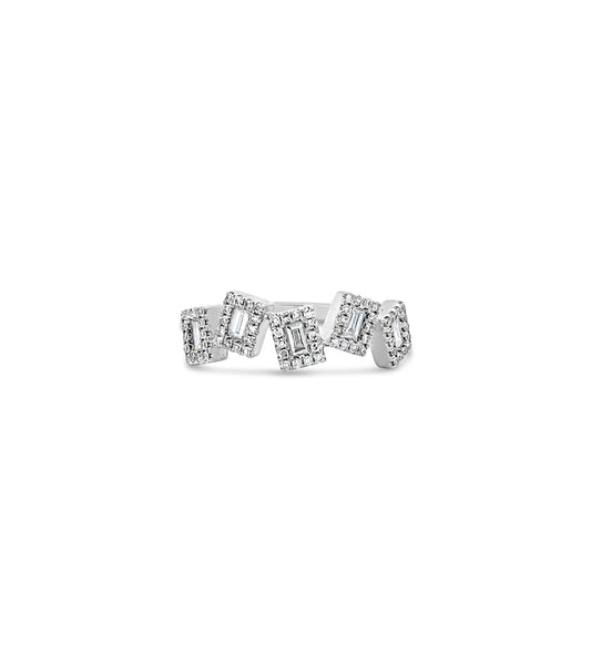 OLIVE & CHAIN Diamond Baguette Dancing Ring - White Gold, 5.5