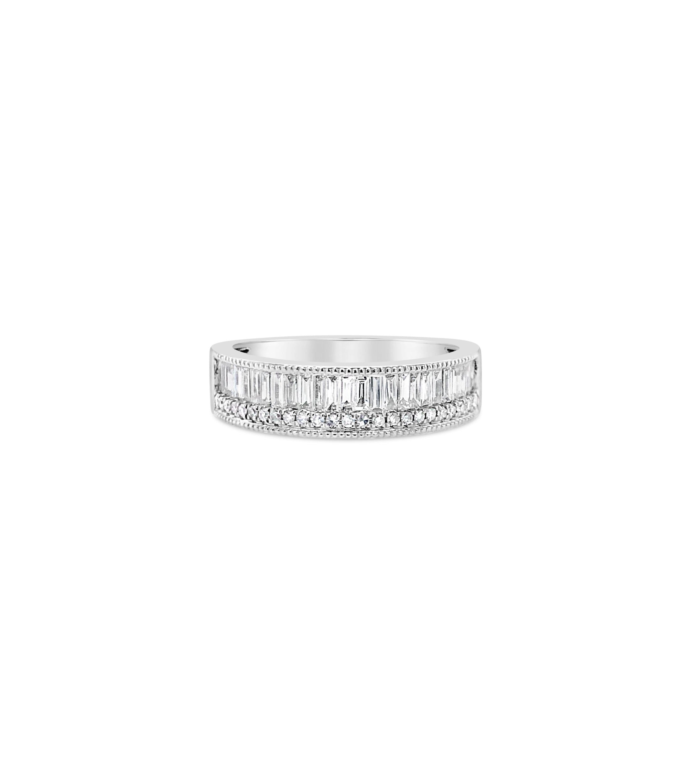 OLIVE & CHAIN Diamond Baguette & Round Band - White Gold, 5.0