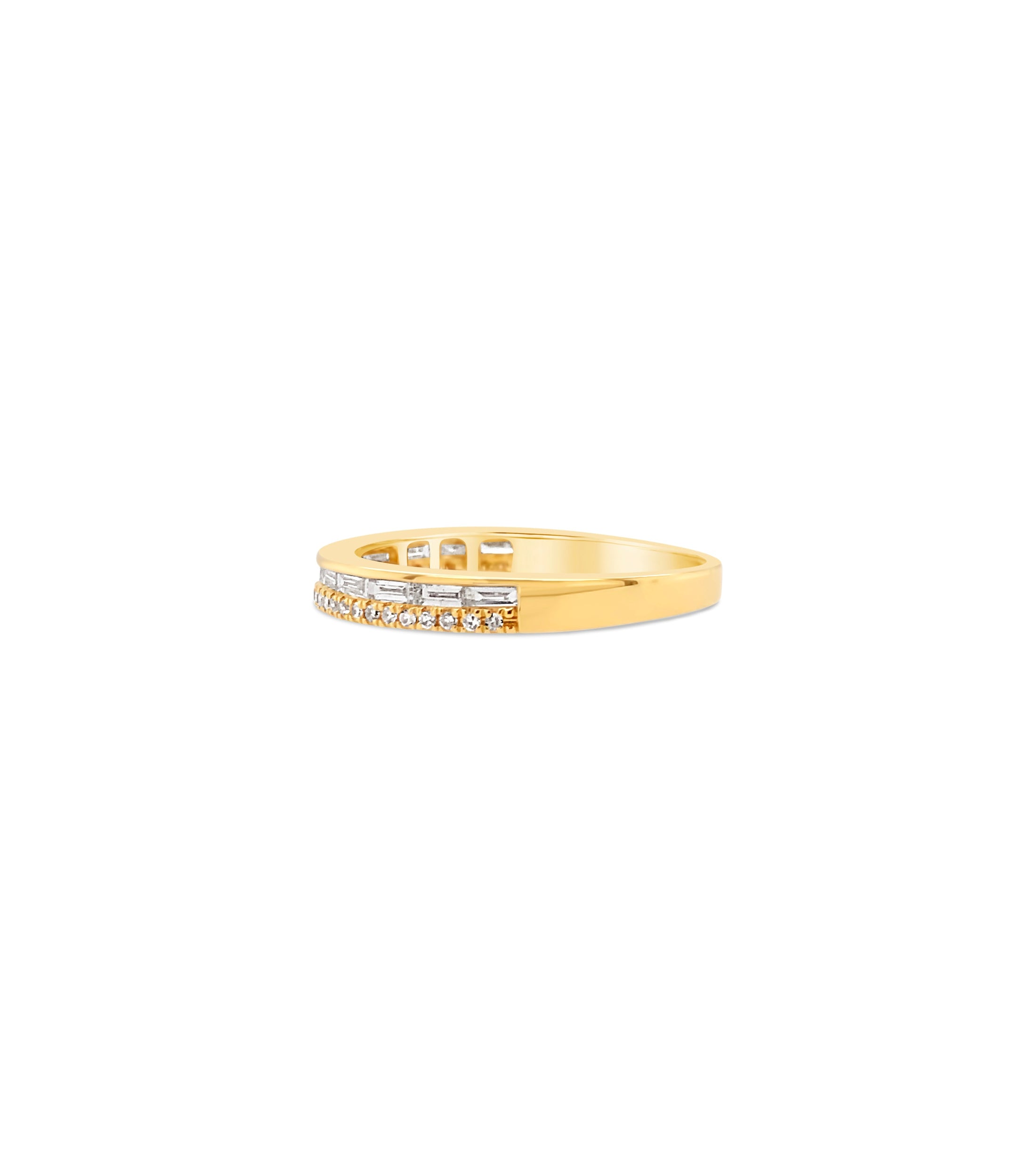 OLIVE & CHAIN Baguette & Round Diamond Band - Yellow Gold, 6.5