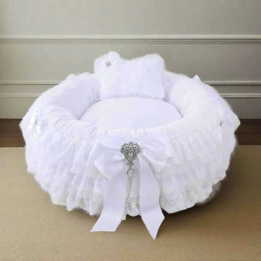 Anastasia Dog Bed Plush Satin Handmade in the USA Pet Beds