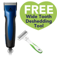 Load image into Gallery viewer, Andis Excel 5-Speed Corded Clipper in blue with a free wide tooth de-shedding tool, ideal for pet grooming.
