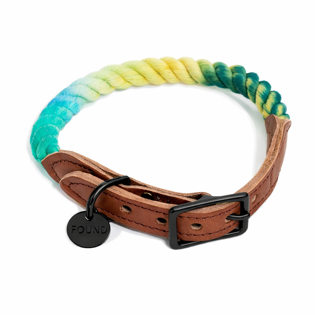 Azure Cotton Rope Cat & Dog Collar – Matte Black Hardware