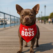 Parisian Pet 'I'm The Boss' Bandana for Dogs & Cats - Trendy, Comfortable, Funny Red Pet Bandana, Fashionable Dog & Cat Accessory
