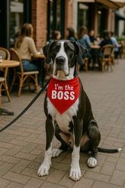 Parisian Pet 'I'm The Boss' Bandana for Dogs & Cats - Trendy, Comfortable, Funny Red Pet Bandana, Fashionable Dog & Cat Accessory