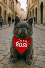 Parisian Pet 'I'm The Boss' Bandana for Dogs & Cats - Trendy, Comfortable, Funny Red Pet Bandana, Fashionable Dog & Cat Accessory