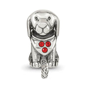 Sterling Silver & Red Crystals Bandana Dog w/ Dangling Tail Bead Charm