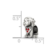 Sterling Silver & Red Crystals Bandana Dog w/ Dangling Tail Bead Charm