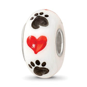 Fenton White Muttley Dog Glass & Sterling Silver Bead Charm
