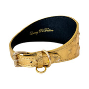 Glam Gold Embossed Studded Italian Leather 3” Wide Style Collar