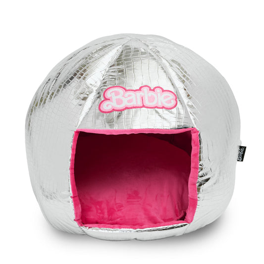 Barbie Dog Bed, Barbie Disco Ball Quilt with Pink Plush Interior, Dome