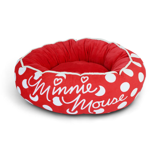 Donut Pet Bed - MINNIE MOUSE Script and Polka Dot Red/White