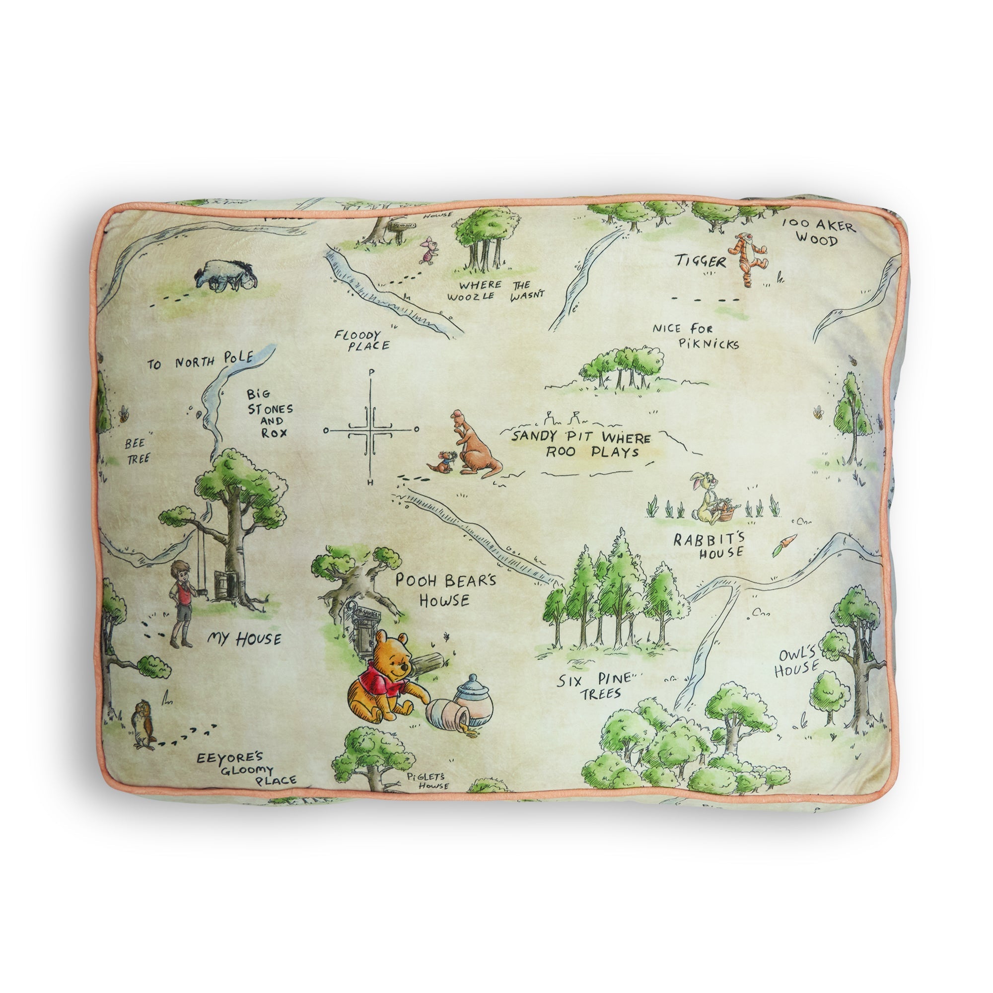 Rectangle Pet Bed - Winnie the Pooh Hundred Acre Wood Map Beige