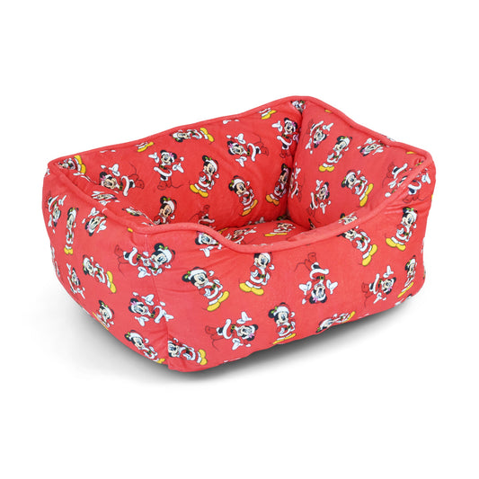 Cuddler Pet Bed - Holiday Santa Mickey and Minnie Poses Scattered Red