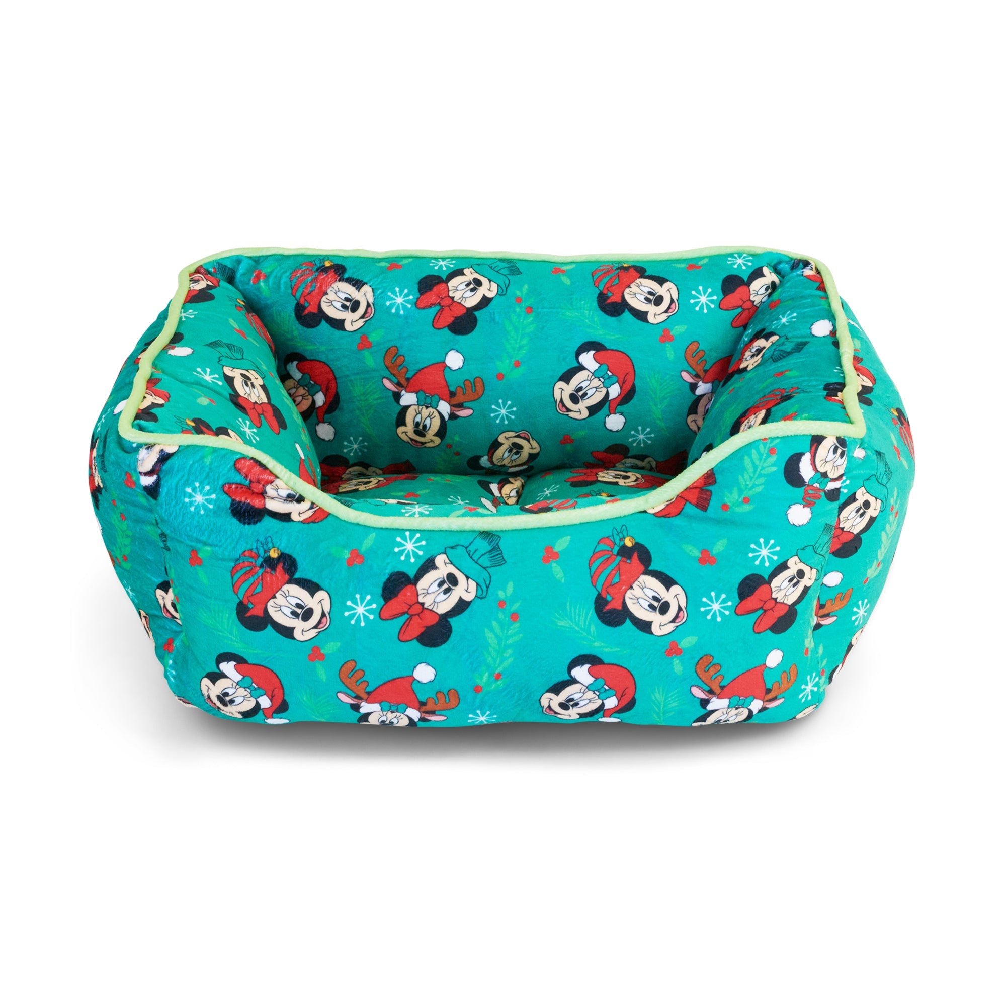 Cuddler Pet Bed - Holiday Mickey and Minnie Expressions Scattered Green