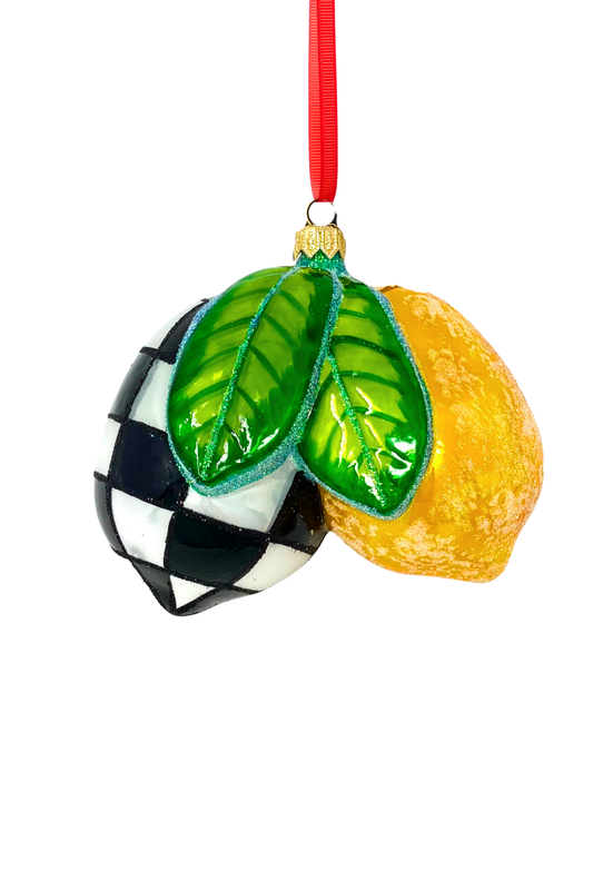 Black Checkered Lemons Polish Glass Ornament - Southlake Paws