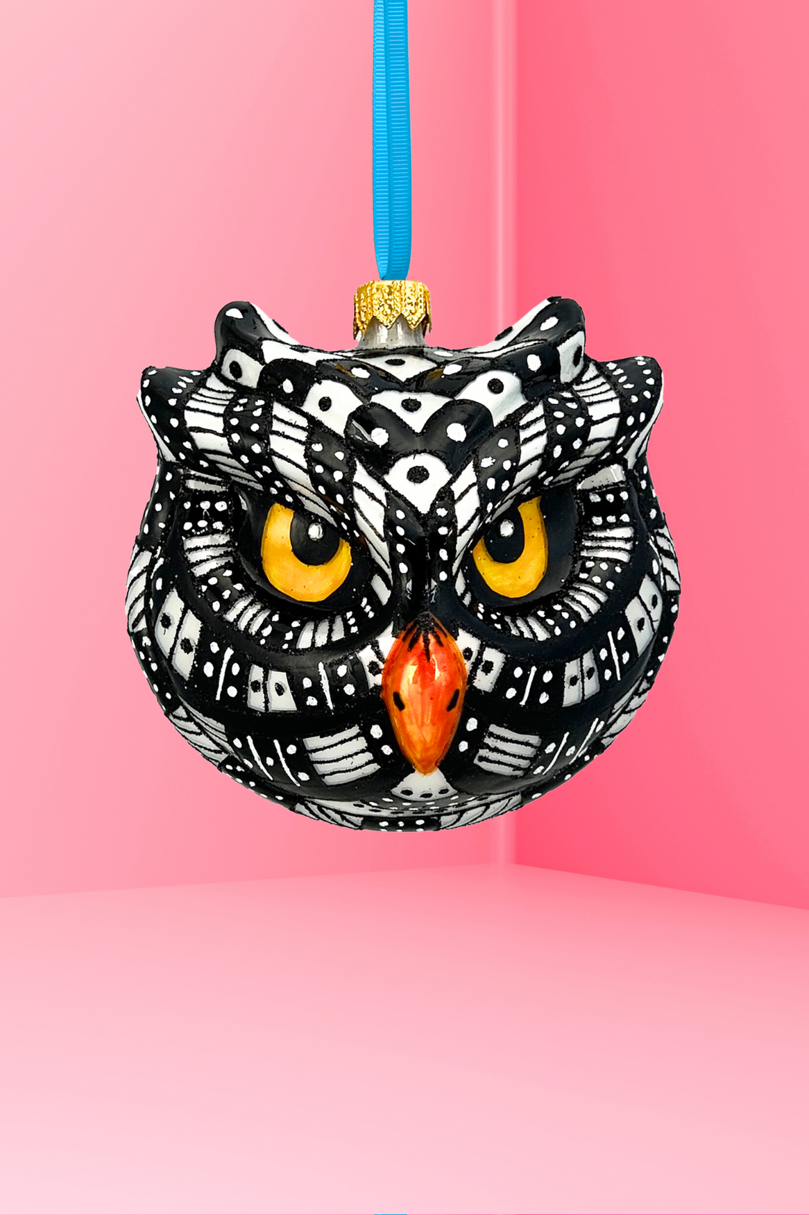 Monochrome Owl Polish Glass Ornament 