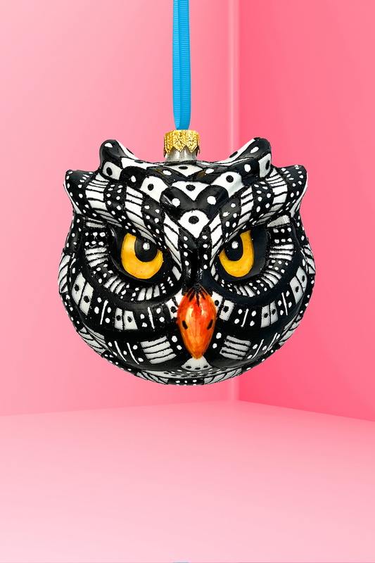 Monochrome Owl Polish Glass Ornament 