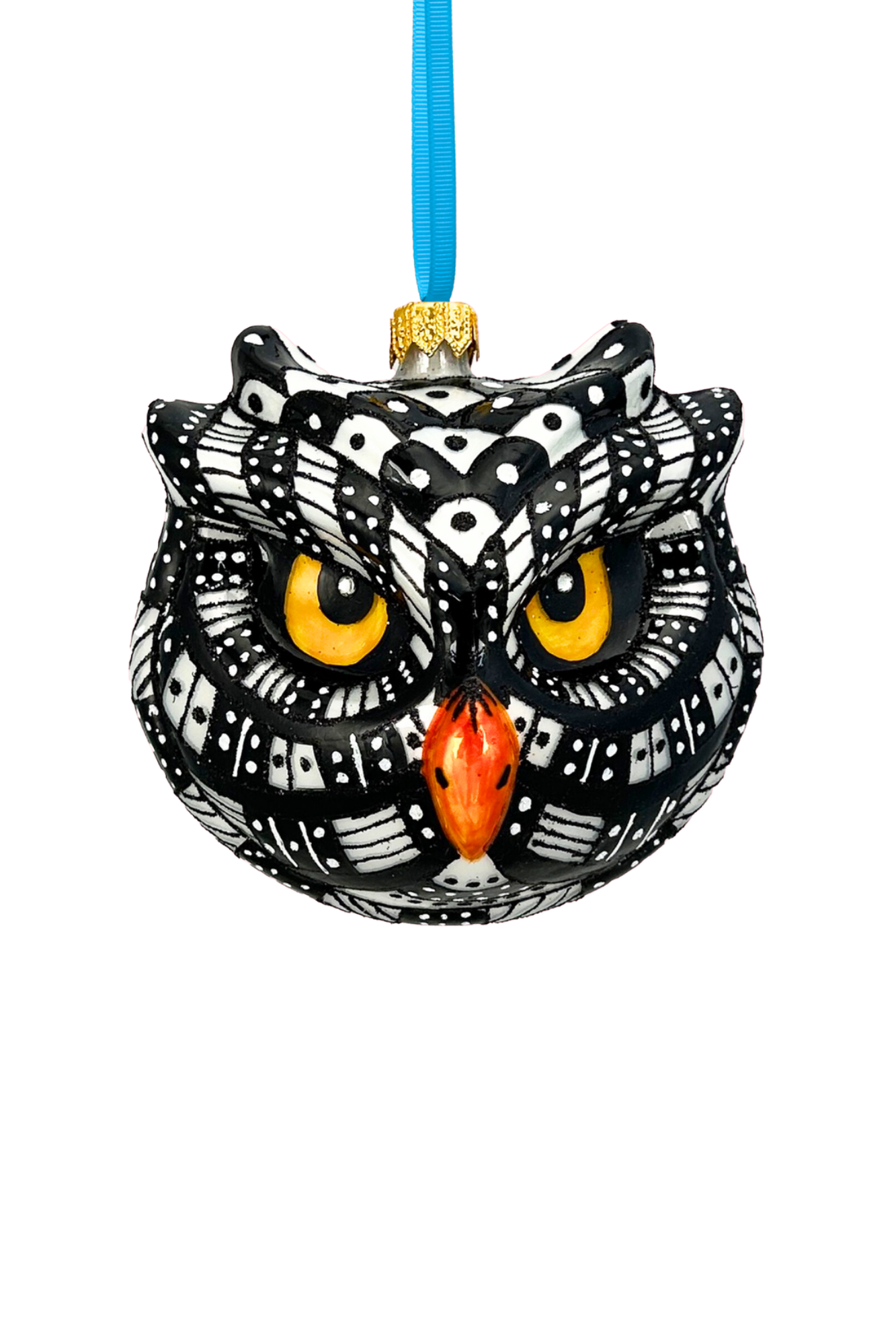 Monochrome Owl Polish Glass Ornament 