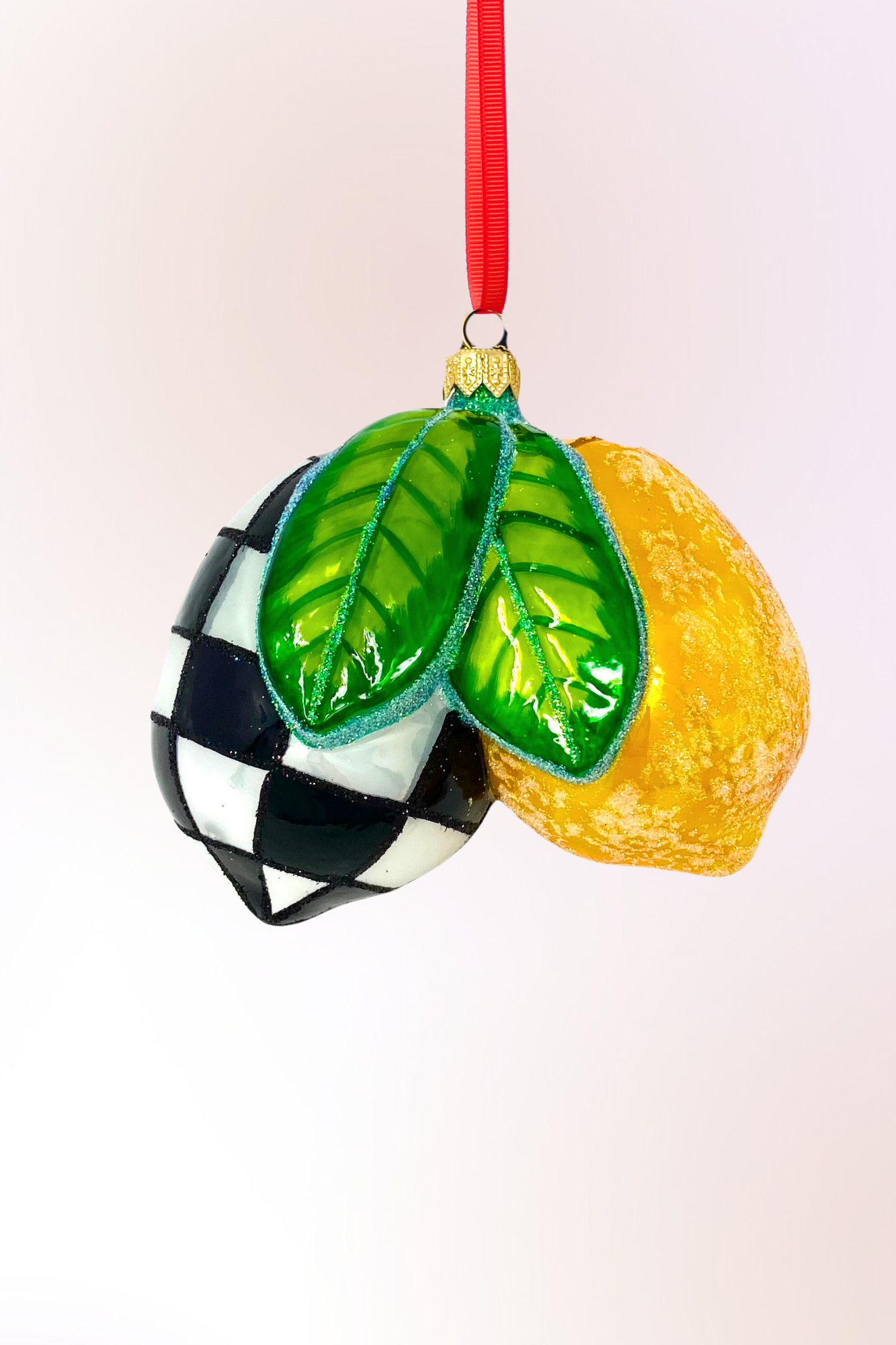 Black Checkered Lemons Polish Glass Ornament - Southlake Paws