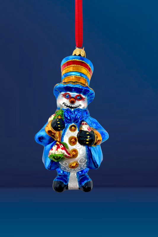 Blue Christmas Snowman Glass Ornament - Southlake Paws