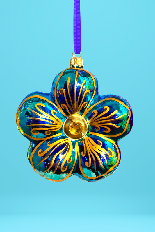 Topaz Hibiscus Polish Glass Ornament - Southlake Paws