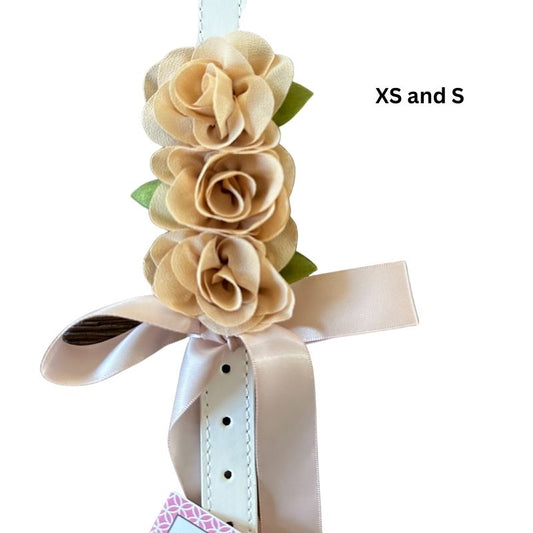 Beige Silk Flowers Wedding Dog Collar - Handmade - Southlake Paws
