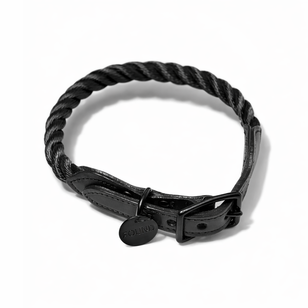 Dog Collars Premium New! Matte Black Rope & Leather Cat & Dog Collar - Southlake Paws