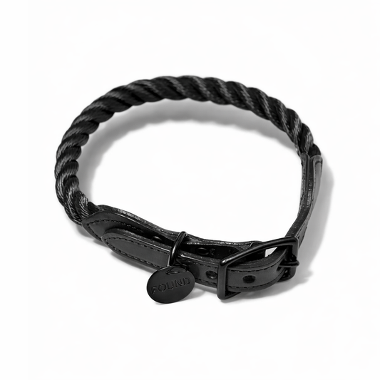 Dog Collars Premium New! Matte Black Rope & Leather Cat & Dog Collar - Southlake Paws