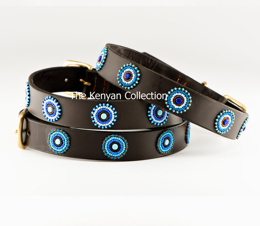 TKC Blue/Brown Circles Beaded Dog Collar
