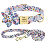 White Flower Dog Collar & Leash Set | Personalized Free